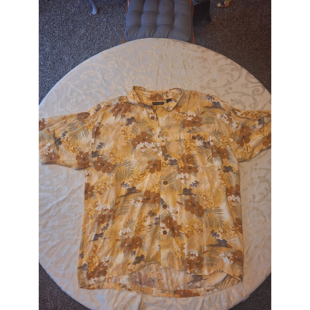Knightsbridge Men's 2X Short Sleeve Rayon Yellow Tropical Hawaiian Shirt NEW